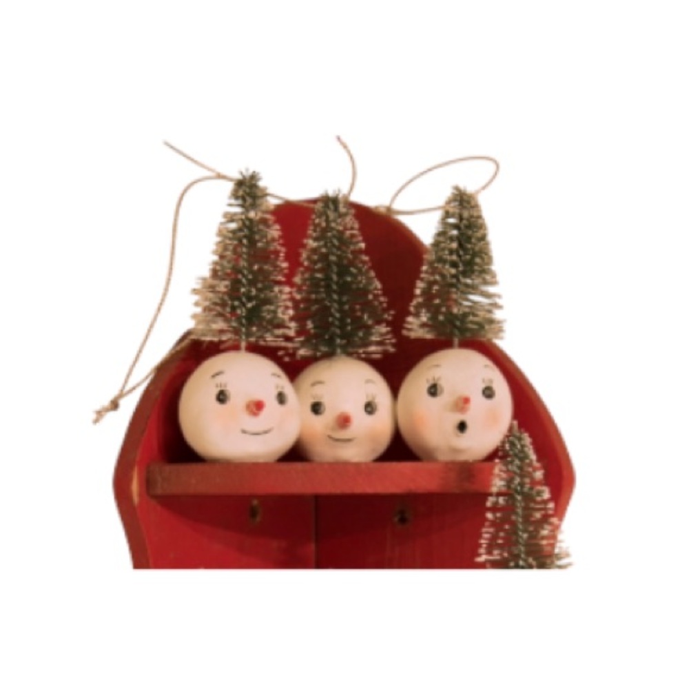 JOHANNA PARKER DESIGNS➕LET IT SNOW Set of 3  Bottlebrush Snowman Ornaments NWT
